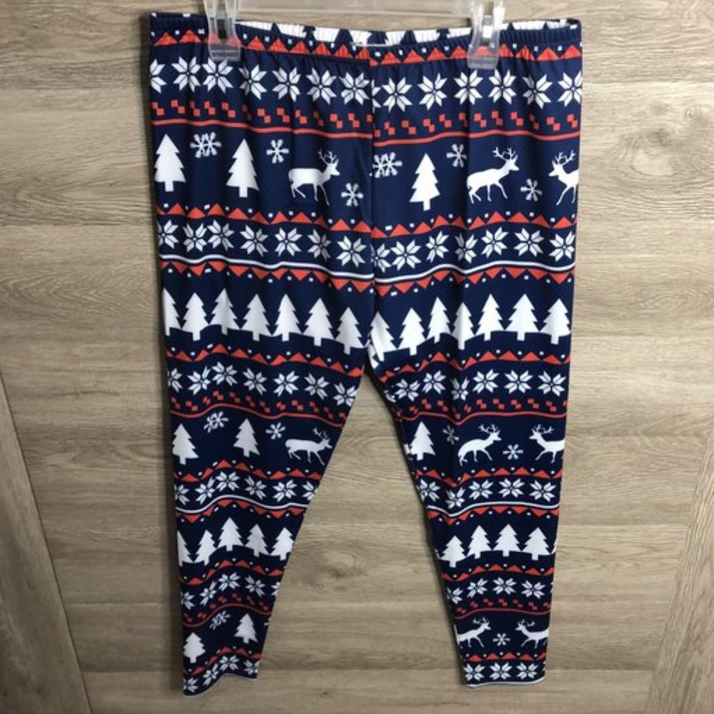 CowCow Womens 3XL Christmas Leggings Blue NEW